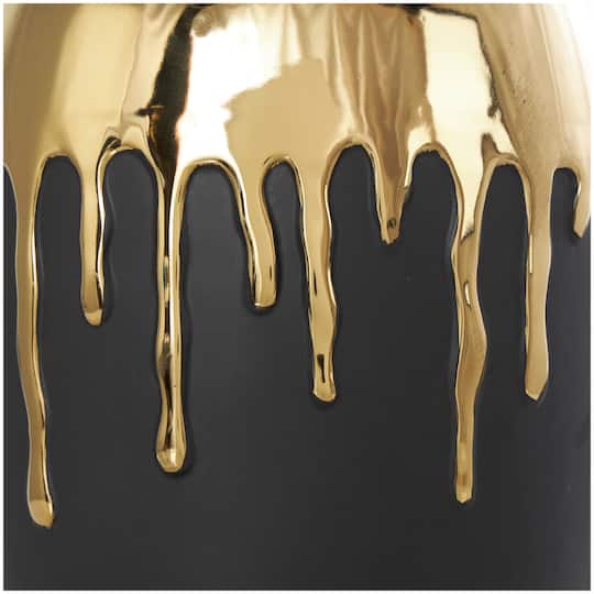 CosmoLiving by Cosmopolitan 13" Ceramic Vase with Abstract Gold Melting Drips